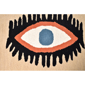 Tapis tufté à la main en laine, motif œil porte-bonheur, style bohème, géométrique tribal sud-ouest, aux tons terreux, avec bordure, tapis d'appoint doux et à poils ras pour salon - Product Image 3