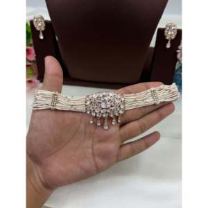 Indian Ethnic Ridhima Moissanite <b>Gold</b> Plated Bridal Choker Necklace <b>Set</b> - Product Image 3