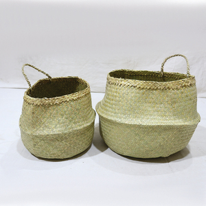 Trending Natural Palm Leaf Circle Durable <b>Storage</b> Basket Eco-friendly Laundry <b>Hamper</b> Hand-woven Multifunction Garden Bag - Product Image 2