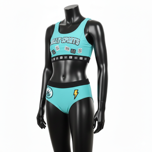 Conjunto de Bikini para Mujer, 180 GSM, Poliéster y Elastano, Color Azul Aqua, Cintura en Contraste, Logotipo Personalizado con Transferencia Térmica - Product Image 4