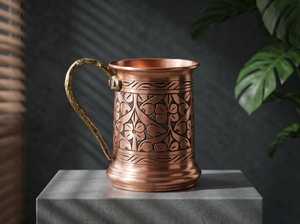 Mug en cuivre gravé avec poignée en laiton 400 ml (13,5 oz), tasse turque en cuivre à motif floral, cadeau d'anniversaire pour lui, Moscow Mule rustique - Product Image 2