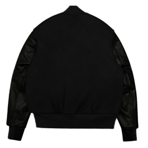 Men's College Style Varsity <b>Jacket</b> Classic Fit Black Melton Wool <b>Leather</b> Sleeves with Custom Logo High Quality Thin <b>Long</b> <b>Jacket</b> - Product Image 2