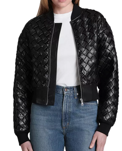 Chaqueta Bomber de Cuero Tejido Negro para Mujer SBEA IMPEX, Chaqueta de Cuero Genuino Texturizado y Elegante con Cierre, Impermeable, Estilo Cafe Racer - Product Image 4