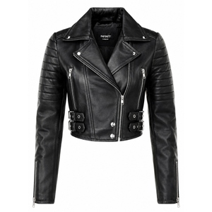 Chaqueta de Motociclista Corta de Cuero Genuino para Mujer, Chaqueta de Moto Negra Personalizada, Chaqueta de Cuero Ajustada a la Moda, OEM - Product Image 1
