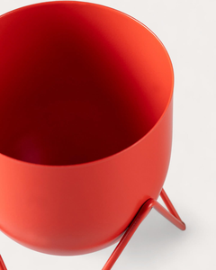 Pot de fleurs moderne en métal rouge avec support géométrique en fer, pot décoratif pour plantes d'intérieur et d'extérieur, maison, jardin, balcon - Product Image 4