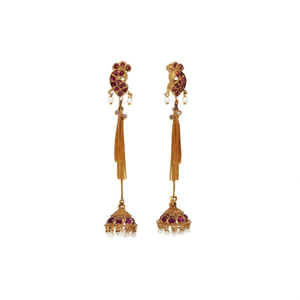 Gold Plated Drop Earrings with Pearl and Tassel Design for Party - Product Image 2