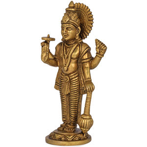 Estatua de Vishnu de cuatro brazos hecha a mano de 7 pulgadas escultura de latón de pie para regalar hecha en India - Product Image 3