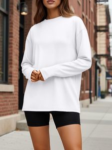 Camiseta de Manga Larga para Mujer, de Alta Calidad, Corte Ajustado, Cuello Redondo, Suave, Elástica, Transpirable, de Poliéster, Básica, para Invierno - Product Image 1