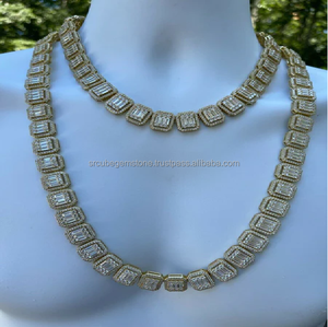Baguette & round VVS Diamond 15mm Tennis Chain <b>Necklace</b> 14K Gold Plated Sterling <b>Silver</b> for Gifts or Parties Hip Hop Style - Product Image 4
