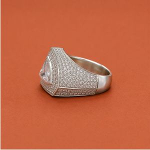 Modern S925 <b>Silver</b> Round & Trillion Cut Moissanite Bezel Setting Bridal Engagement Hip Hop <b>Ring</b> for <b>Men</b> - Product Image 3