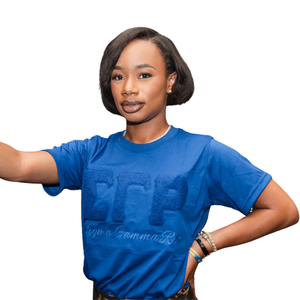 T-shirt en chenille Sigma Gamma Rho bleu roi pour femme, avec lettres grecques brodées, haut décontracté à col rond de qualité supérieure - Product Image 6