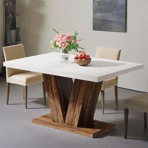 Tavolo da Pranzo in Legno Bianco Stile Fattoria da 47 Pollici con Base Robusta per 4 Persone, Tavolo da Cucina - Product Image 1