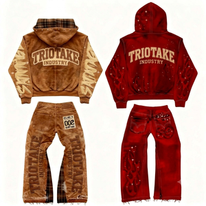 Conjunto de Sudadera con Capucha y Pantalones Deportivos Extra Grandes para Hombre, Estilo Vintage Lavado al Ácido, Corte Holgado, 100% Algodón Felpa, Fabricado por TRIOTAKE INDUSTRY - Product Image 2