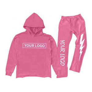 Ensemble de survêtement tendance pour homme : sweat à capuche et pantalon de jogging à bords bruts, logo personnalisé, impression 3D en relief, coupe évasée, qualité supérieure - Product Image 6