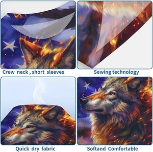 T-shirt à manches courtes pour homme avec motif flamme de loup, col rond, impression DTF, style streetwear, coupe ample, 100% coton, respectueux de l'environnement - Product Image 5