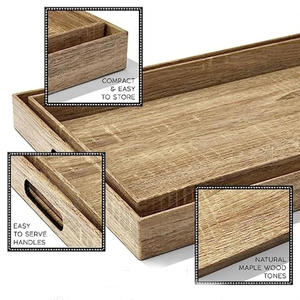 Plateau de service en bois massif fait main de luxe avec finition polie, motif floral, qualité commerciale pour une utilisation élégante à la maison et au restaurant - Product Image 6