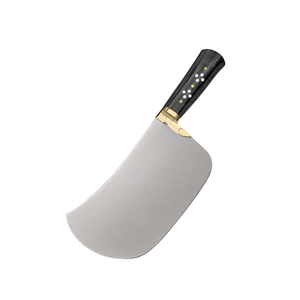 Couteau à viande robuste en acier argenté, lame large courbée, manche noir, bolster doré, pour boucher et cuisine - Product Image 3