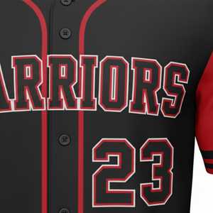 Maillot de baseball personnalisé noir et rouge par sublimation, uniforme d'équipe à boutons, en maille polyester respirante, col en V, manches courtes, pour toutes les saisons - Product Image 6
