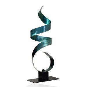 Sculpture Métallique Abstraite Moderne Faite à la Main, Statue Spirale Bleu Sarcelle, Décoration de Table Contemporaine, Ornement de Luxe pour Bureau et Salon - Product Image 1