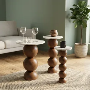 Modern <b>Marble</b> Top Wooden <b>Nesting</b> Coffee <b>Tables</b> Minimalist Living Room Furniture Solid Wood Design - Product Image 4