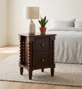 Mesa de Noche de Madera Maciza, Diseño Rectangular Premium, con 1 Cajón y 1 Bandeja Superior, Colección Disponible al Mejor Precio - Product Image 1