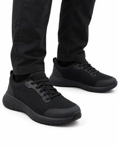 Zapatos de Senderismo Ligeros de Malla Negra con Cordones para Hombre, Zapatillas Transpirables para Caminar con Suela de Goma, Amortiguadoras, para Verano, Primavera y Otoño - Product Image 1
