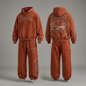Conjunto Deportivo Naranja para Hombre, Sudadera con Capucha Extra Grande y Pantalones Deportivos, Ropa Deportiva Urbana, Logotipo Bordado Personalizado, Algodón Grueso - Product Image 3