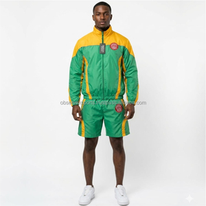 Conjunto cortavientos para hombre con chaqueta con cremallera y pantalones cortos a juego, estilo deportivo, algodón transpirable - Product Image 1