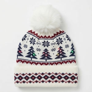 Custom OEM ODM Winter Knitted Beanie Hat <b>LED</b> Acrylic Jacquard Christmas Camouflage Plaid Designer Beanie with Custom Logo - Product Image 3