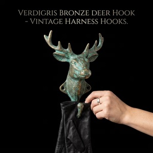 Verdigris Cast Iron Eco-Friendly Waterproof Deer Head <b>Wall</b> <b>Hook</b> Vintage Animal Design Single <b>Hook</b> for Clothing Metal Mount - Product Image 1
