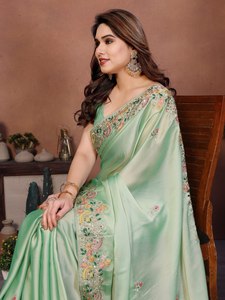 Customized Size Silk Saree with Embroidery Diamond Work All-Season Casual Wear Salwar Model Fancy Silk Rayon Viscose - Product Image 4
