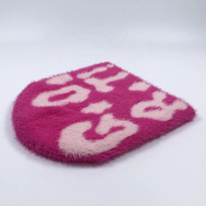 Bonnet en fausse fourrure à motif géométrique personnalisé, rose, unisexe, pour adulte, décontracté, hiver, imprimé floqué, 56-58CM - Product Image 2