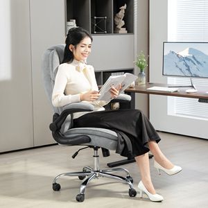Comoda Sedia da Ufficio Direzionale Grigia con Braccioli Ribaltabili, Certificata BIFMA, in Tessuto Diamantato e PU, Sedia da Scrivania per Casa e Ufficio - Product Image 2