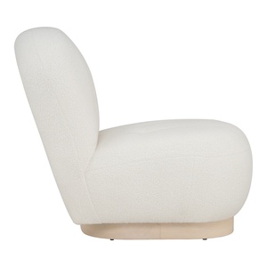 Fauteuil lounge contemporain rembourré en tissu blanc doux avec pieds en bois massif robustes pour chambres et salons - Product Image 3