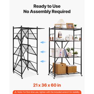 Estantería de Almacenamiento Plegable de 4 Niveles, 36 W x 21 D x 60 H Pulgadas, No Requiere Ensamblaje, Estantería Metálica Plegable con 5 Ruedas para Garajes - Product Image 6