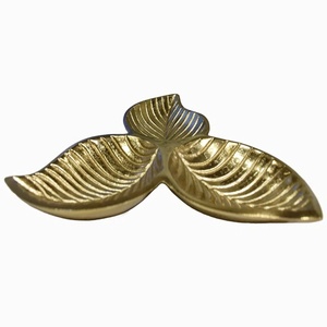Elegant Triple Leaf Gold Decorative Bowl Modern Botanical Metal Trinket Dish <b>Hand</b>-<b>Cast</b> Textured Gold Jewelry Tray & Table Center - Product Image 2