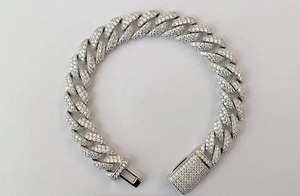 Unisex <b>Silver</b> Plated Diamond Link <b>Bracelet</b> Hip Hop Style Cuban Link <b>Bracelet</b> For <b>Men</b> Moissanite Diamond <b>Bracelet</b> - Product Image 2