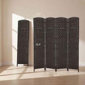 4-Panel <b>Folding</b> Privacy <b>Screen</b> 70.9\" Tall Traditional Style Portable Weave Partition Wall Divider PP for Bedroom Coffee Room - Product Image 3