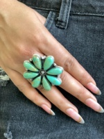 Bague ajustable en turquoise Kingman, faite à la main en argent sterling, bijoux artisanaux, style bohème du Sud-Ouest, pierre précieuse naturelle, pièce maîtresse