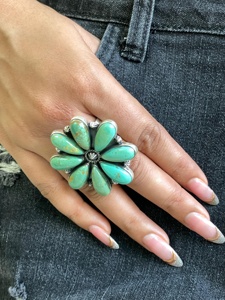 Kingman Turquoise <b>Adjustable</b> <b>Ring</b> Handmade Sterling Silver Artisan Jewelry Southwest Boho Natural Gemstone Statement - Product Image 4