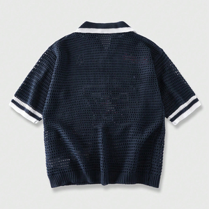 2026 Retro Knit Mesh Sports Jersey Polo Men's Custom Embroidery Patch Loose Breathable Vintage Athletic Streetwear Shirt - Product Image 2