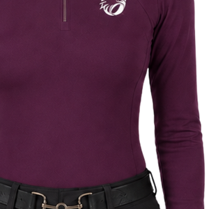 Chemise de sport pour femme, couleur bordeaux, à manches longues, pour l'équitation et l'entraînement équestre, avec fermeture éclair quart de tour, extensible, respirante et performante - Product Image 5