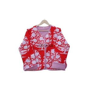 Veste bomber matelassée à manches longues à col en V pour femme, en tricot imprimé floral, respirante, écologique, boutonnée sur le devant - Product Image 1