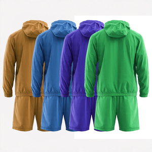 Unisex Lightweight Hooded Rain <b>Tracksuit</b> Set Solid Color Full Sleeve Zipper Fly Windbreaker Shorts Jacket Two Piece - Product Image 4