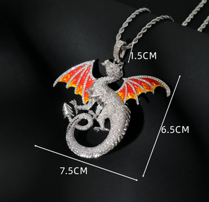 Collar con Colgante de Dragón Iced Out, Micro Pavé de Moissanita, Bañado en Rodio, Plata 925, Ideal para Regalo de Fiesta - Product Image 3