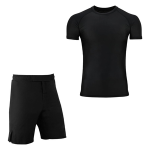 Conjunto Deportivo para Hombre, Camiseta de Manga Corta de Secado Rápido, para Entrenamiento Atlético, Ropa Deportiva de Poliéster, Color Negro - Product Image 1