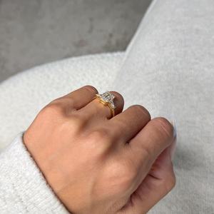 3.50 Carat Emerald Cut Lab Grown <b>Diamond</b> 18K Gold Plated <b>Ring</b> | IGI Certified Luxury Solitaire Engagement <b>Ring</b> | Trendy Elegant - Product Image 5