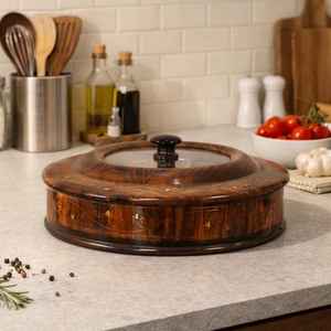 Boîte à épices et fruits secs en bois d'acacia, organisateur de rangement multifonctionnel avec couvercle, étanche, compatible lave-vaisselle, qualité alimentaire, décoration intérieure - Product Image 6