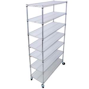 81,5 \ "H X 48 \" L X 18 \ "D Heavy Duty 7-Tier Unidad de estantería de alambre de metal de grado comercial Estante de almacenamiento ajustable Estante de ruedas - Product Image 3