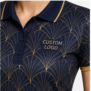 Polo de Manga Corta con Logotipo Personalizado para Mujer, Diseño Geométrico Art Deco en Negro y Dorado, Secado Rápido, Sublimación, Ropa Deportiva de Golf - Product Image 6